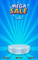 mega sale discount portait template banner with blank space 3d podium for social media post product sale with abstract gradient background vector