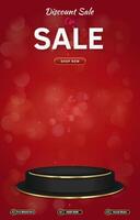 sale discount portait template banner with blank space 3d podium for social media post product sale with abstract gradient red background vector