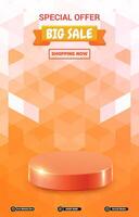 special offer big sale discount portait template banner with blank space 3d podium for social media post product sale with abstract gradient orange background vector
