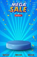 mega sale portait template banner with blank space 3d podium for social media post product sale with abstract gradient background vector