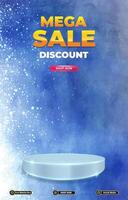 mega sale discount portait template banner with blank space 3d podium for social media post product sale with abstract gradient blue background design vector