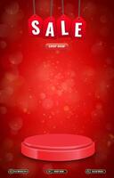 sale discount portait template banner with blank space 3d podium for social media post product sale with abstract gradient red background design vector