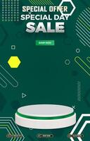 special offer discount portait template banner with blank space 3d podium for social media post product sale with abstract background vector