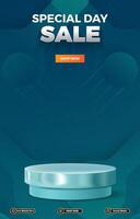 special sale discount portait template banner with blank space 3d podium for social media post product sale with abstract gradient background vector