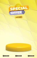 special offer sale discount portait template banner with blank space 3d podium for social media post product sale with abstract gradient yellow background vector