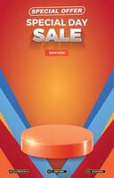 special offer sale discount portait template banner with blank space 3d podium for social media post product sale with abstract gradient orange background design vector