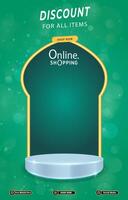sale discount portait template banner with blank space 3d podium for social media post product sale with abstract gradient green background design vector