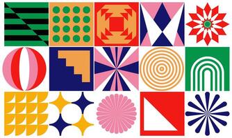 Swiss bauhaus shape background retro geometric grid illustration element, colorful, playfull, graphic event identity editable vector