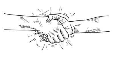 Hand drawn sketch illustration of a handshake. Shaking hands business on comic style. isolated on white background. doodle illustration vector