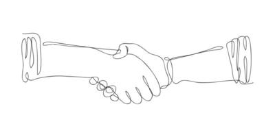 Hand drawn continuous one line of handshake. poster art print. Shaking hands business in one line style vector