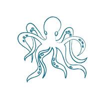 Chalk octopus silhouette. Crayon marine creature. Underwater context, doodle style, potential usage in educational material or ocean designs. vector
