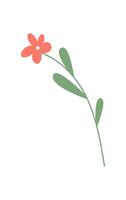 A simple flat flower with green leaves. This illustration showcases a colorful blossom and plant design. Perfect for nature themes, art presentations, and decorative projects. vector