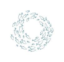 Aquatic fish school silhouette. Group of swimming fish creates a unique pattern. Underwater scene, chalk texture, ideal for marine projects or educational materials. vector