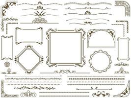 Monochrome Vintage Frames And Borders Illustration Set Isolated On A White Background. vector