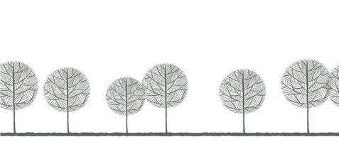 Artistic Minimalist Style Seamless Row Of Trees Illustration Isolated On A White Background. vector