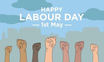 happy Labour day or international workers day illustration with clenched fists. vector
