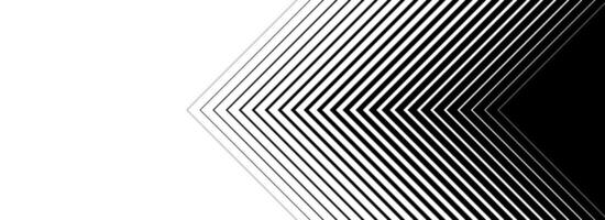 Black line arrow background. Repeated triangle gradation pattern backdrop. Fading halftone stripe gradient texture. Thin to thick speed lines concept for overlay, print, cover, banner, poster. vector