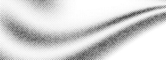 Black halftone wave pattern. Abstract grain fluid texture. Dotted curve dot flow wallpaper. Gritty undulate swoosh overlay for poster, banner, brochure, flyer, leaflet, brochure. vector