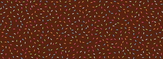 Chocolate donut sprinkles seamless pattern. Colorful candy cream background. Cake glaze icing overlay for decorative banner, poster, template. Cupcake or ice cream topping texture. vector