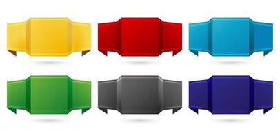 a set of six colorful paper banners empty square labels isolated white backgrounds for sticker, Presentations, information graphics, User interface designs, Layouts, collages, scene designs, advertise vector