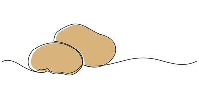 Continuous one line drawing of potato illustration on isolated background vector