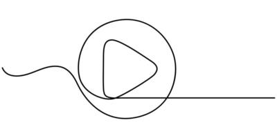 Continuous one line drawing of a play icon in a minimalist linear style vector