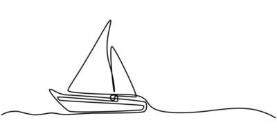 Sailboat continuous one Line Drawing, Continuous Single Line Art Yacht Isolated on White Background. vector