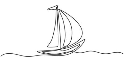 Simple illustration of a sailboat in the sea drawn with a continuous black line on a white background vector