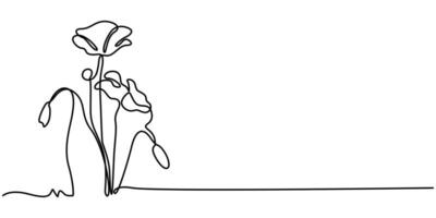 Flower floral leaf one line art one continuous line art flower minimal design poppy foliage floral element vector