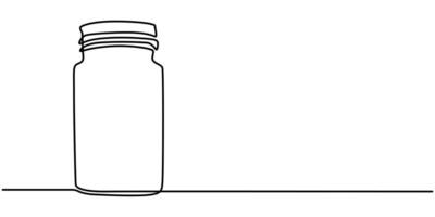 Glass canning jar in continuous one line art drawing style vector