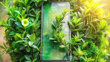 Smartphone analyzing green plants using modern technology video