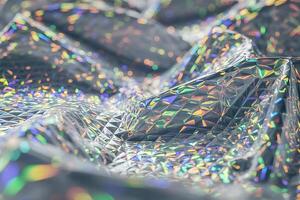 Iridescent surface with reflective prism effect casting vibrant lights photo