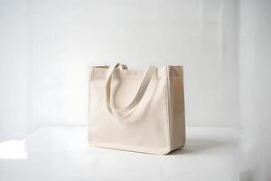 Elegant Cream-Colored Fabric Bag on a Minimalist White Surface for Mockup photo
