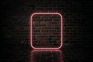 Illuminated portal Radiant rectangle against textured brickwork in shadow photo