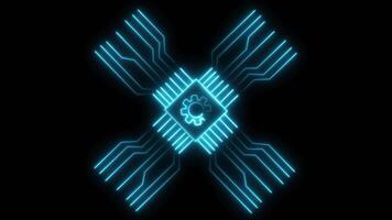 Digital circuit AI interface, particle data connecting technology animation Isolated on Black Background video