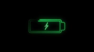 Glowing neon symbol of charging empty battery animation Isolated on Black Background video
