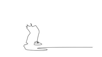 Self drawing animation single line draw beauty female table tennis player standing in certain position for serving ball and starting game. Sport and recreation. Continuous line. Full length animated video