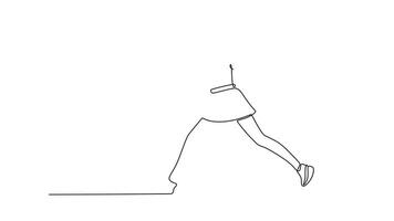 Animated self drawing of continuous line draw professional female tennis player having good game at an outdoor court. Perfect fit body, racket skills and concentration. Full length one line animation video