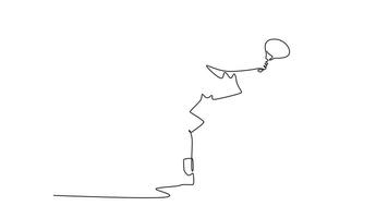 Self drawing animation of single line draw professional tennis player get ready to receive the ball from opponent. Sportsman playing defense with backhand method. Continuous line. Full length animated video