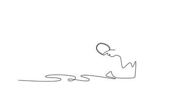 Animated self drawing of continuous line draw professional table tennis player get ready to receive ball from opponent. Athlete are playing defense with backhand method. Full length one line animation video