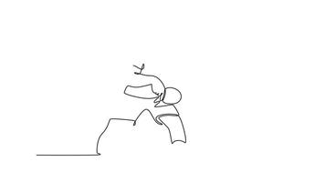 Animated self drawing continuous line draw professional table tennis player get ready to receive ball from opponent. Sportsman are playing defense with backhand concept. Full length one line animation video