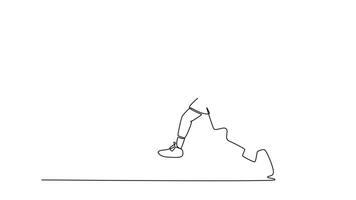 Animated self drawing of continuous line draw back view male tennis player get ready to receive the ball from opponent. Playing defense with backhand method on court. Full length single line animation video