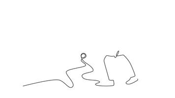 Animated self drawing of continuous line draw professional tennis player ready to serves the ball with focus and concentration. Sportsman practicing on tennis court. Full length single line animation video