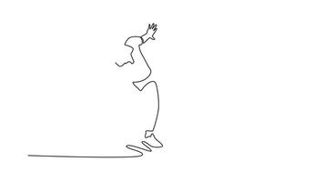 Self drawing animation single line draw woman table tennis players performing strokes and returns. Showing her skills and techniques in modern ping pong action. Continuous line. Full length animated video