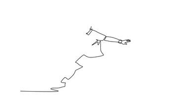 Animated self drawing of continuous line draw professional male tennis player hitting the ball with forehand method. Sportsman practicing his skills and techniques. Full length single line animation video