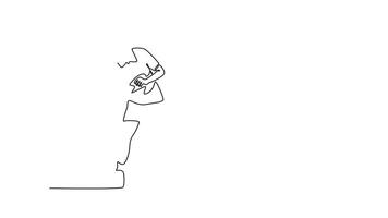 Animated self drawing of continuous line male table tennis player blocking opponent smash attack. Ping pong athlete. Sporting championship international competition. Full length single line animation video