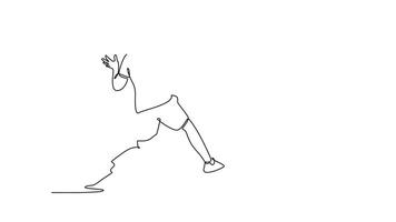 Animated self drawing of continuous line draw back view male tennis player get ready to receive the ball from opponent. Athlete are playing defense with backhand method. Full length one line animation video