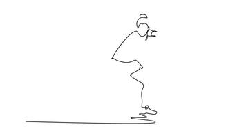 Animated self drawing of continuous line draw professional woman table tennis player get ready to receive the ball from opponent. Athlete are performing backhand method. Full length one line animation video