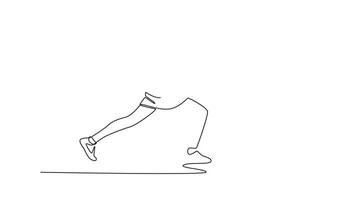 Self drawing animation of single line draw beauty female tennis player get ready to receive the ball from opponent. Athlete playing defense with backhand method. Continuous line. Full length animated video