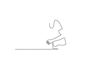 Self drawing animation of single line draw table tennis player woman, ready for game, training or exercise in development, concentration or focus. Sport activity. Continuous line. Full length animated video